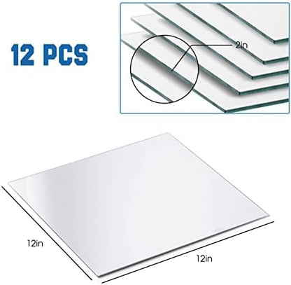 VASUHOME 12" Square Mirrors Candle Plate for Table Centerpieces, Set of 12, 2 mm Thick, Mirror Tiles for Wall, Table Wedding Centerpieces, Party Decor and Crafts