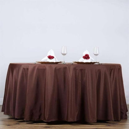 Efavormart Round Tablecloth, 132 Inch Stain & Wrinkle Resistant Washable Table Cloth, Decorative Polyester Fabric Table Cover for Banquet, Wedding, Dining- Chocolate