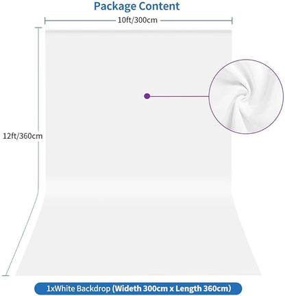 HEMMOTOP White Backdrop 10x12ft, Large Photography Background Screen for Photoshoot, 3x3.6m Seamless White Photo Backdrop Fabric for Birthday Parties, Video Recording, Weddings (Only Backdrop)