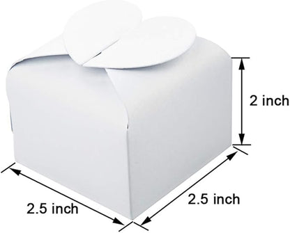 AWELL White Candy Box Bulk 2.5x2x2.5 inches with Heart Bow Party Favor Box,White Glitter,Pack of 50