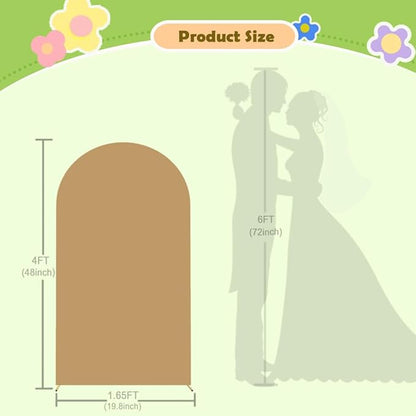 Khaki Arch Cover 4FT Brown Spandex-Arch-Cover Round Top Wedding Chiara Arched Cover Tan Arches Frame Covers Double Sided Backdrop Panels for Baby Shower Birthday Party Balloon Decoration