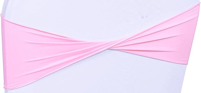 MDS Pack of 250 Spandex Chair Sashes Bows Elastic Stretch Dining Chair Bands Ties Without Slider Buckle Universal fits for Wedding Baby Shower Birthday Party Banquet Event Decoration - Pink