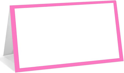 25 Pack Pink Border Place Cards, Editable Name Cards for Table Setting, Tent Cards Food Label for Dinner Party, Bridal Shower, Wedding, Baby Shower and Events -T10