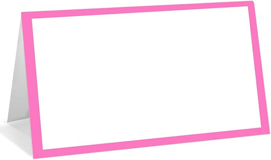 25 Pack Pink Border Place Cards, Editable Name Cards for Table Setting, Tent Cards Food Label for Dinner Party, Bridal Shower, Wedding, Baby Shower and Events -T10