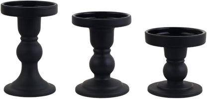 3-Piece Set of Black Glass Candlestick, Crystal Candlestick Holder Holder and Conical Candle, Christmas Candle Holder Decoration, Family Living Room Wedding Candle Holder (black1set)