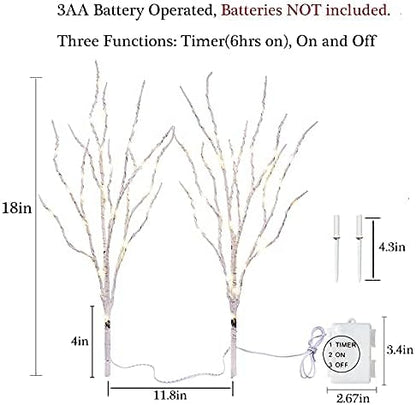 Hairui Lighted Birch Branches 18IN 70 White Willow LED Battery Operated with Timer Twig Lights for Summer Christmas Wedding Decoration Indoor Outdoor(Vase Excluded)