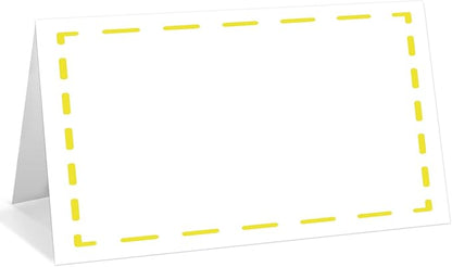 25 Pack Yellow Lines Place Cards, Editable Name Cards for Table Setting, Tent Cards Food Label for Dinner Party, Bridal Shower, Wedding, Baby Shower and Events -T21