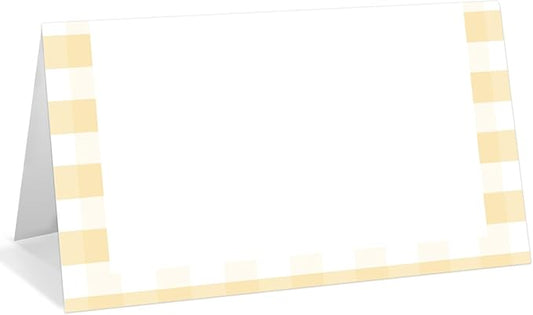 25 Pack Yellow Border Place Cards, Editable Name Cards for Table Setting, Tent Cards Food Label for Dinner Party, Bridal Shower, Wedding, Baby Shower and Events -T03