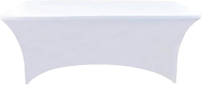 10-Pack 8ft White Spandex Table Covers for Rectangle Folding Tables - Washable Elastic Tablecloth - Ultimate Fitted Table Protector for Parties, Trade Shows, Banquet, and Wedding