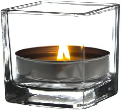 WGV 2 Inch Tea Light Votive Candle Holder, Clear, Square Cube 2”x2”, Small Tiny Bulk, Home Décor, Table Top, 24 Pcs
