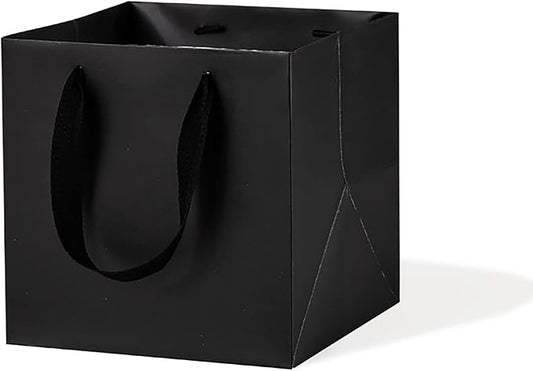 Black Paper Gift Bag Small Square Bottom Kraft Paper Bags with Handles for Wedding Baby Shower Birthday Party (Black, 8 x 8 x 8 in, 10 CT)