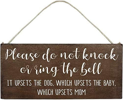 Rustic Wooden Signs Please Do Not Knock or Don't Ring Doorbell Dogs Will Bark Sign Wall Art Decor Kitchen Cafe Pub Decor Gift 6x12 INCH