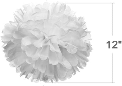 12" White Tissue Pom Poms DIY Hanging Paper Flowers for Party Decorations, 12 pcs