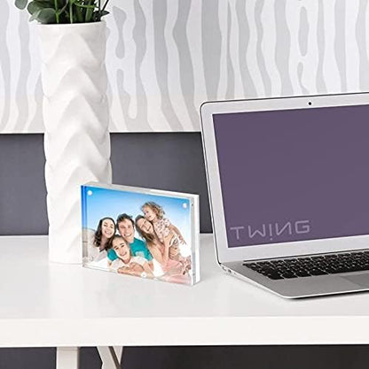 TWING 3.5x5 Inch Acrylic Picture Frame Horizontal Magnet Double Sided Photo Frame with Microfiber Cloth,12 + 12MM Thickness Clear Picture Frame Desktop Acrylic Photo Frame Display Gifts Ideal