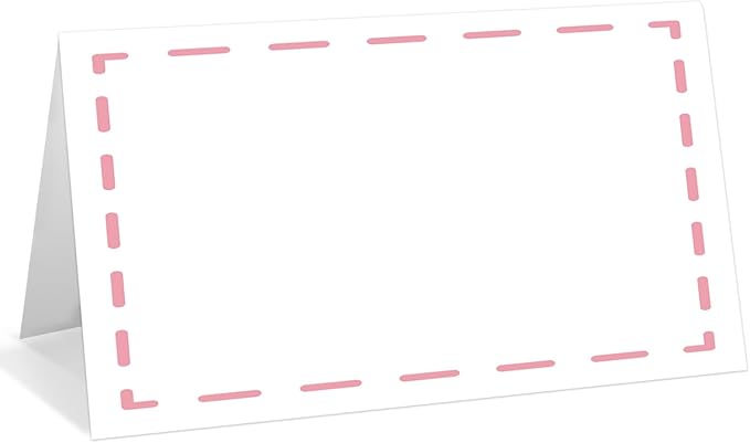 25 Pack Pink Lines Border Place Cards, Editable Name Cards for Table Setting, Tent Cards Food Label for Dinner Party, Bridal Shower, Wedding, Baby Shower and Events -T40