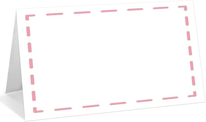 25 Pack Pink Lines Border Place Cards, Editable Name Cards for Table Setting, Tent Cards Food Label for Dinner Party, Bridal Shower, Wedding, Baby Shower and Events -T40