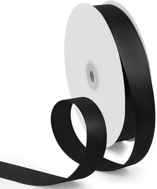 1 Inch 100 Yards Satin Ribbon Black, Solid Color Fabric Ribbon for Gift Wrapping, Wedding, Polyester Gift Ribbon for Birthday Party Decoration, Craft, Hair, Floral, Sewing