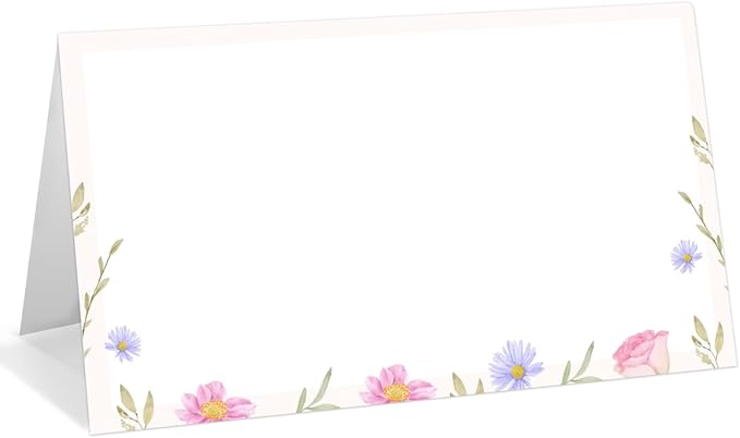 25 Pack Flower Place Cards, Editable Name Cards for Table Setting, Tent Cards Food Label for Dinner Party, Bridal Shower, Wedding, Baby Shower and Events -T06