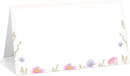25 Pack Flower Place Cards, Editable Name Cards for Table Setting, Tent Cards Food Label for Dinner Party, Bridal Shower, Wedding, Baby Shower and Events -T06