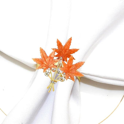 4 Pcs Maple Leaves Napkin Ring, Fall Metal Napkin Ring Holder Maple Leaves Serviette Buckle Holder Autumn Leaf Napkin Buckle for Harvest Season Thanksgiving Fall Decoration