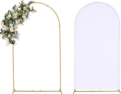 Vincidern 6.6FT Wedding Arch Backdrop Stand and White Cover, Metal Arch Backdrop Stand and Cover Set for Parties, Birthdays, Baby Showers, Bridal, Banquets, Ceremonies, Event Decor