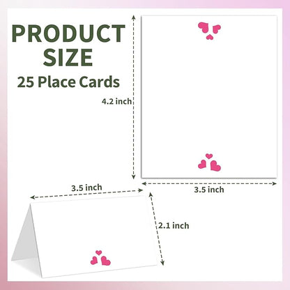 25 Pink Heart Place Cards for Table Seating, Cute Wedding Name Place Cards, Tent Card for Birthday Baby Shower Bridal Shower Reception Dinner Party Decorations -A27