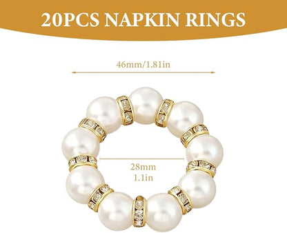 50Pcs Pearl Napkin Rings, Pink Beaded White Silver Round Buckles, Set of 6, Wedding and Formal Dinner Table Decor (50, Gold)