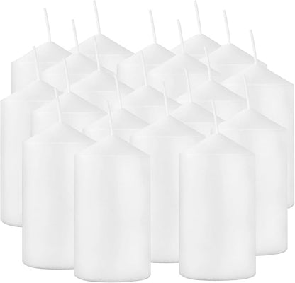 20-Pack 2 x 4 Long Burning Unscented White Tall Pillar Candles - Perfect for Home, Weddings and Special Events.