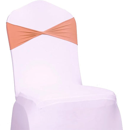 VDS Pack of 200 PCS | Coral Peach | Spandex Chair Sashes Bows Without Buckle | Stretch Elastic Banquet Universal Folding Chair Band Tie with for Wedding Party Conference Celebration Event Decoration
