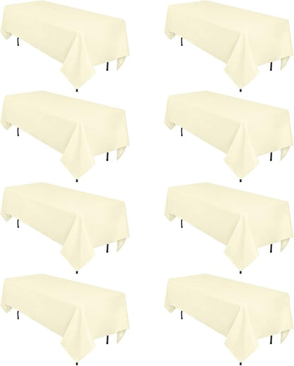 8 Pack Beige Tablecloth 60 x 126 Inch Rectangular Tablecloths for 8 Foot Rectangle Tables, Wrinkle Resistant Beige Table Cloth Washable Polyester Fabric Table Covers for Buffet Wedding Party Banquet