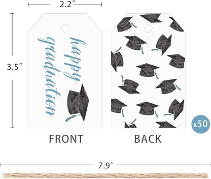 50 Pcs Graduation Gift Tags, Congrats Grad Party Favors Gift Tags for High School or Happy College Graduation Party Decoration Supplies (Blue, 2.2 * 3.5)