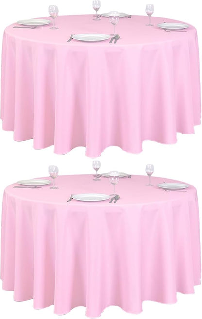 LTC LINENS 2 Pack 120 Inch Round Tablecloths Pink - Great for 60 Inch Round Table Floor Length - Wrinkle Resistant Polyester Fabric Cloth for Party, Baby Shower