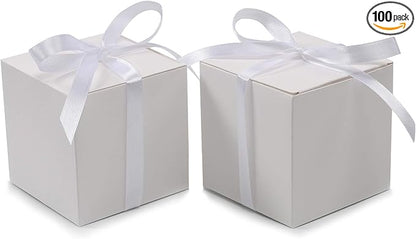 COTOPHER 100pcs Wedding Favor Boxes, Paper Gift Boxes 3x3x3 Inches Small Gift Boxes with Ribbons Small Boxes for Gifts, Crafting, Cupcake, Candy, Bridesmaid Proposal Boxes，Easy Assemble Boxes (White)