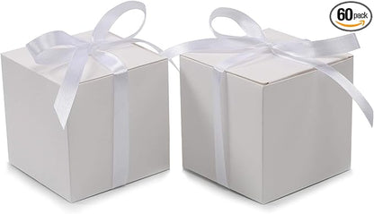 COTOPHER 60pcs Small Gift Boxes, Favor Boxes 2x2x2 inches Paper Gift Boxes with Ribbons Candy Box for Wedding Favors Baby Shower Bridal Shower Birthday Party (White)