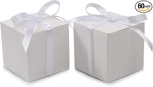 COTOPHER 60pcs Small Gift Boxes, Favor Boxes 2x2x2 inches Paper Gift Boxes with Ribbons Candy Box for Wedding Favors Baby Shower Bridal Shower Birthday Party (White)