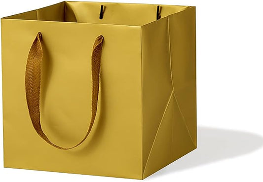 Gold Square Gift Bag 10 in Paper Gift Box Large Square Bottom Kraft Paper Bags with Handles for Party Favor, Birthday Gift Bags (Gold, 10 x 10 x 10 in, 10 CT)
