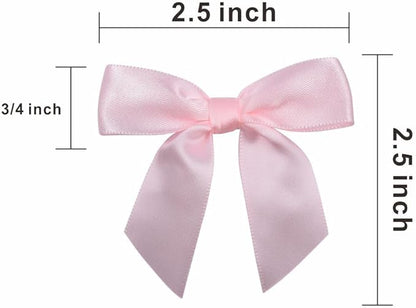 2.5" Hgzgch Light Pink Satin Ribbon Bow for Gift Wrapping, Premade Bows for Crafts, Cake, Party Favors, Handmade Bows with Double-Sided Tape, Self Adhesive Gift Bows for Presents, Treats- 50pcs
