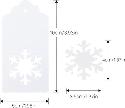 jijAcraft Christmas Gift Tags - 100Pcs Christmas Tags with String, Blank Xmas Name Labels, White Paper Hollow Trees, Rudolph, Snowflake Shapes Holiday Labels for Xmas Party Favors, DIY Crafts, Jar