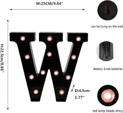 Light Up Black Alphabet Marquee Letters Sign LED Marquee Number Lights Sign for Night Light Home Bar Christmas Lamp Birthday Party Wedding Decoration W