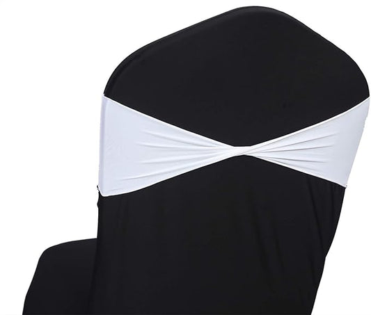 VDS Pack of 25 PCS | White | Spandex Chair Sashes Bows Without Buckle | Stretch Elastic Banquet Universal Folding Chair Band Tie with for Wedding Party Conference Celebration Event Decoration