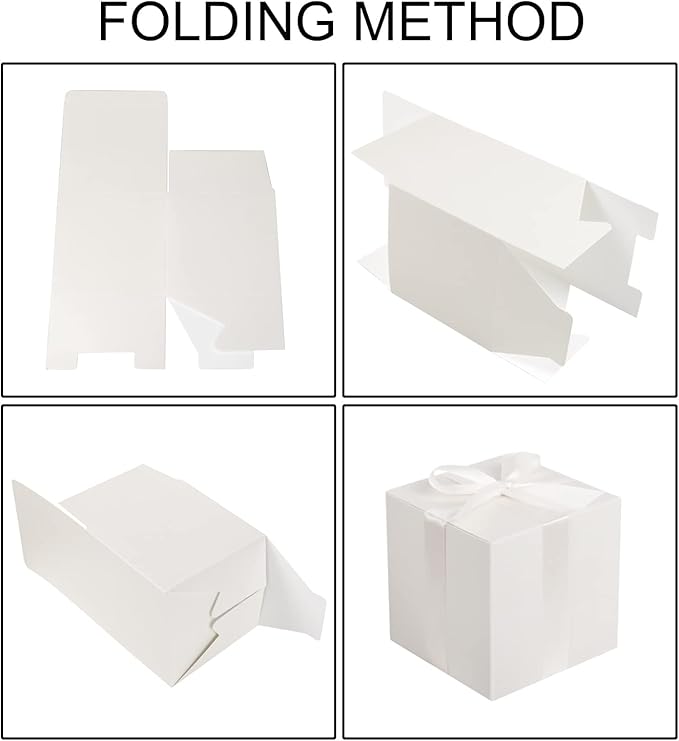 COTOPHER Small Gift Boxes 25 Pack 6x6x6 inches White Gift Boxes with Lids for Gifts, Crafting, Wedding Party Favor, Cupcake Boxes, Candy, Bridesmaids Proposal Box with Ribbons and Stickers