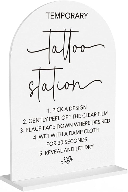 Wedding Tattoo Sign Temporary Tattoo Station Sign for Wedding Engagement Bridal Shower Bachelor Party Tattoo Bar Acrylic sign for Table Desk