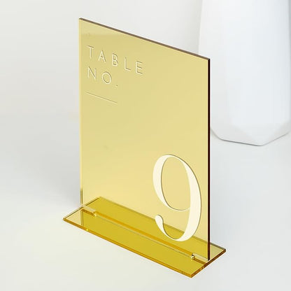 JINMURY Gold Wedding Table Numbers 1-15 with Stands, 5"x7" Gold Mirror Acrylic Table Numbers, Perfect for Wedding Reception, Party, Anniversary, Event
