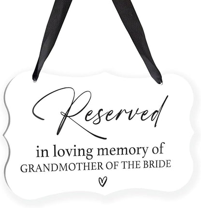 Acrylic Wedding Sign, Ring Bearer Sign, Reserved Seating Signs, for Grandmother of The Bride, Rustic Wedding Decor Signs, Acrylic Wall Art With Ribbon for Chairs Weddings Decor (White)
