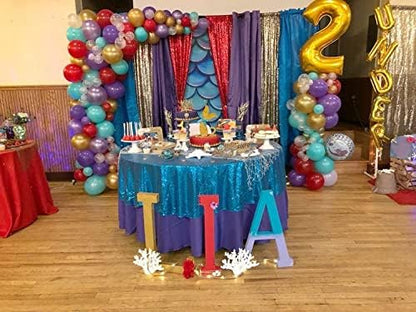 QueenDream Aqua Blue Tablecloth 60 x 102 Inch Sequin Tablecloth for Party Decorations Glitter Tablecloth for Bridal Baby Shower Wedding