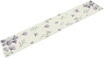 Poppy Flower Table Runner, Watercolor Purple Floral Leaves Seasonal Spring Summer Table Runner for Kitchen Dinning Table Runner Decor Home Wedding Party Holiday, 13x36 Inch