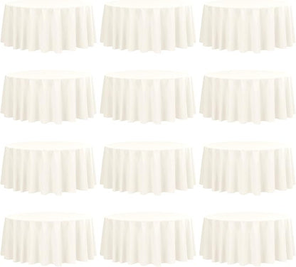fani 12 Pack 90 Inch Round Tablecloth Ivory Polyester Fabric Table Cloth for Round Table,Washable Table Cover for Wedding Party Dining Table Buffet Banquet Restaurant and Camping