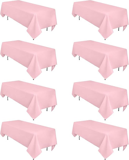 8 Pack Pink Tablecloth 60 x 102 Inch Rectangular Tablecloths for 6 Foot Rectangle Tables, Wrinkle Resistant Pink Table Cloth Washable Polyester Fabric Table Covers for Buffet Wedding Party Banquet