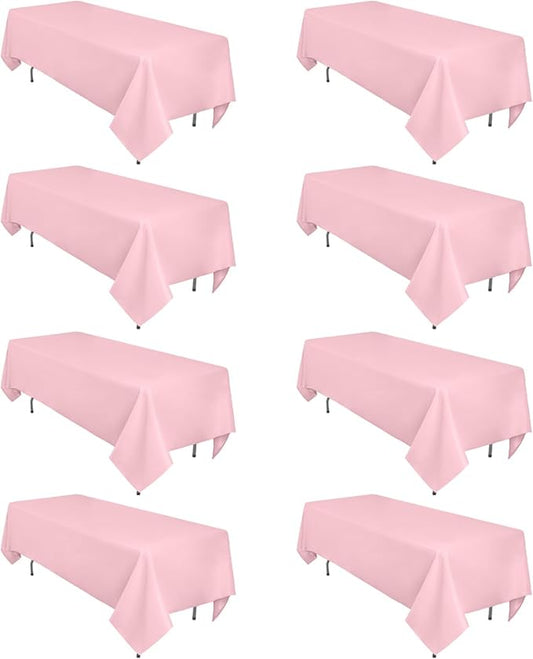 8 Pack Pink Tablecloth 60 x 126 Inch Rectangular Tablecloths for 8 Foot Rectangle Tables, Wrinkle Resistant Pink Table Cloth Washable Polyester Fabric Table Covers for Buffet Wedding Party Banquet