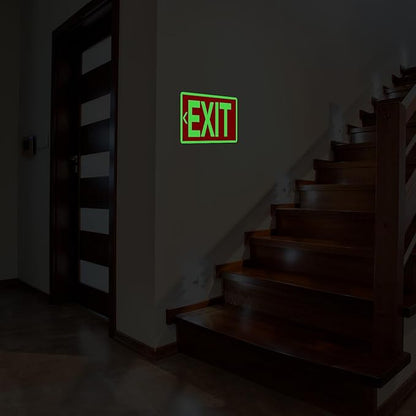10 Pcs Glow in the Dark Exit Signs for Business 12 x 7 Inch Photoluminescent Signs Stickers for Indoor Outdoor for Business, Office, Warehouse (with Arrows)